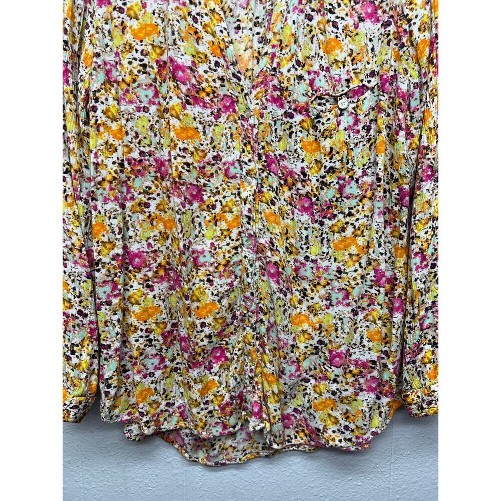 Kut From The Kloth Floral Crinkled Shirt Womens XL Roll Tab Sleeves Relaxed Boho - Picture 4 of 13